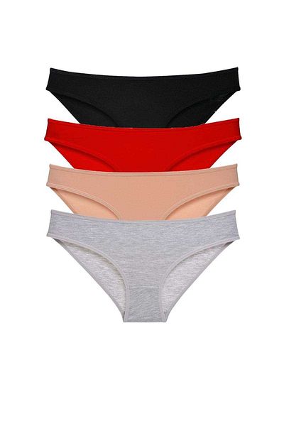 Easy Tedarik 4 Pieces Super Eco Set Lycra Women's Slip Panties Black Red Skin Gray