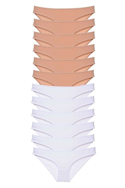 Easy Tedarik 12 Pieces Super Eco Set Lycra Women's Slip Panties Skin White