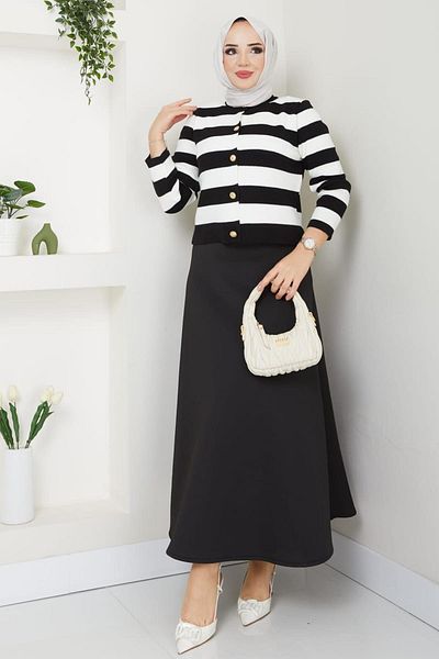 MODAMERSİ Γυναικεία Μαύρη Puff Scuba Hijab Flared Φούστα