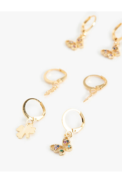 Koton Çok Renkli Taş Detaylı Charmlı 3'lü Halka Küpe Seti