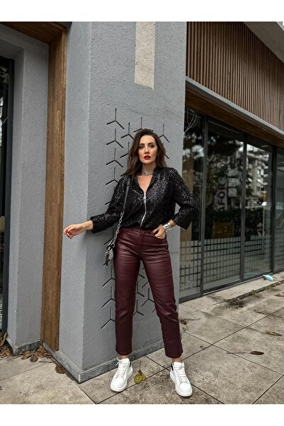 Zerrincan Giyim Bordo Mumlu Likralı Pantolon