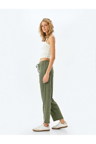 Koton Textured Wide Leg Trousers with Tie Waist