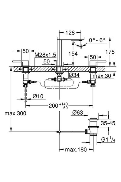 Grohe صنبور حوض بثلاثة فتحات مقاس 1/2 بوصة20301003