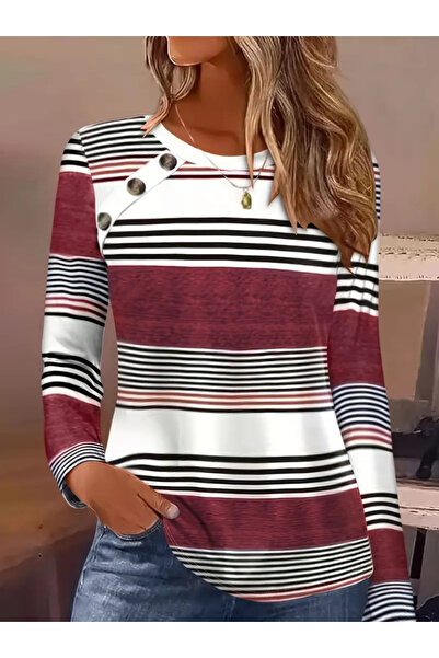 buğrahayalin Women's long sleeve crew neck button detailed patterned supreme blouse