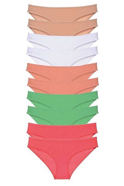 Easy Tedarik 10 Pieces Super Eco Set Lycra Women's Slip Panties Skin White Powder Green Fuchsia