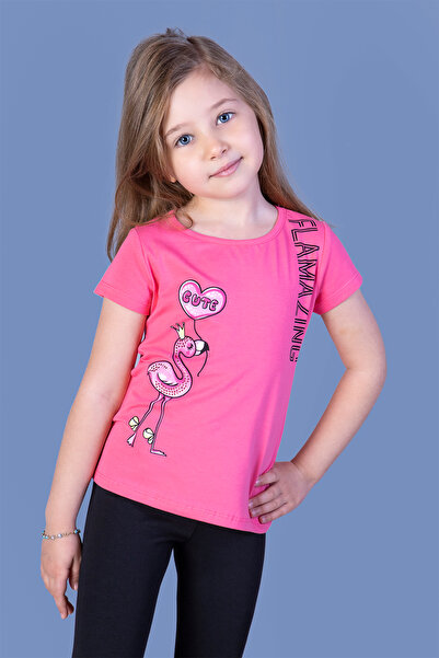 Toontoy تي شيرت بناتي بطبعة فلامنغو ومطرز بالأحجار