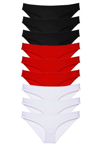 Easy Tedarik 9 Pieces Super Eco Set Lycra Women's Slip Panties Black Red White