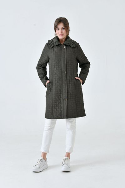 Butik Palton matlasat cu glugă din blană lungă pentru femei de mărime mare, cu buzunare – Slim Fit