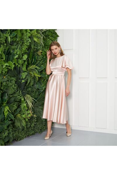 SEVGİHELLAÇ LEİLA Kadın Saten Midi Boy Elbise