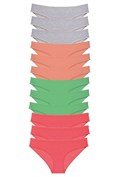 Easy Tedarik 12 Pieces Super Eco Set Lycra Women's Slip Panties Gray Powder Green Fuchsia