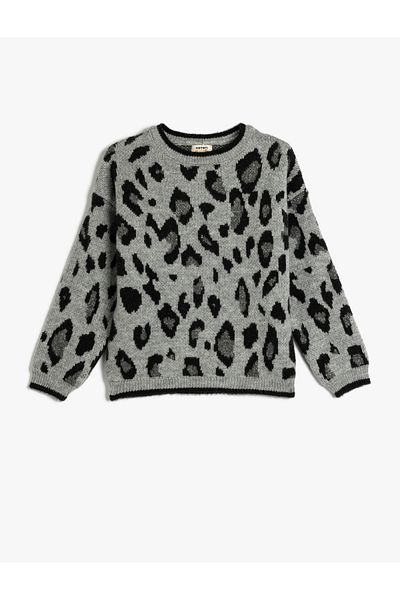 Koton Long Sleeve Crew Neck Leopard Print Knitwear Sweater