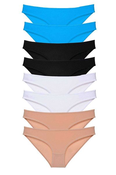 Easy Tedarik 8 Pieces Super Eco Set Lycra Women's Slip Panties Black Skin White Blue