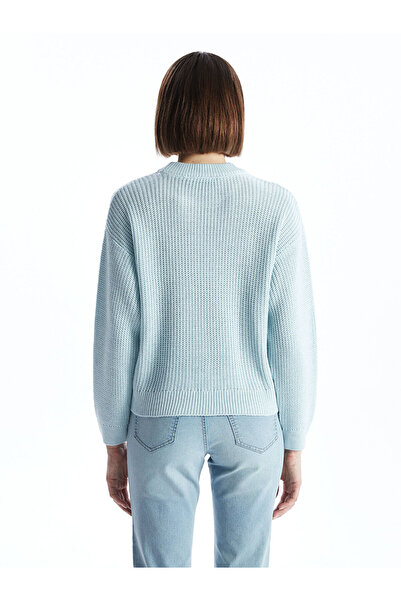 LC Waikiki LCW Vision Blue guler rotund supradimensionat Pulover de tricotat pentru femei