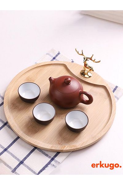ERKUGO Bamboo Decorative Presentation Plate - Large Size, Serving Plate, Snack Bowl and Plate with Handle (30 X 30 Cm)