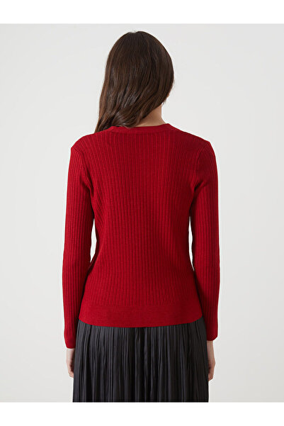 LC Waikiki Lcwaikiki Classic Red V-Neck Women's Knitwear Cardigan