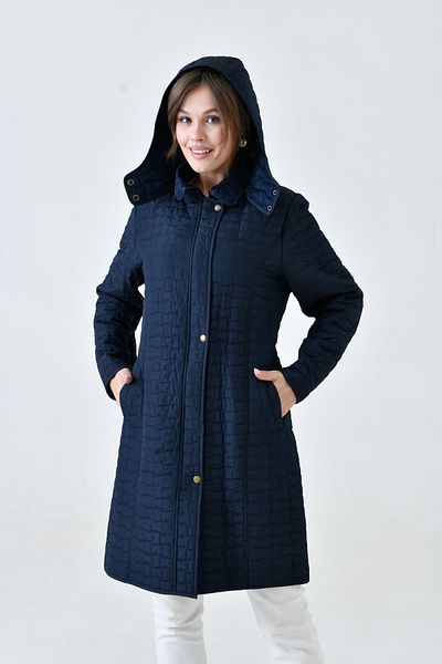 Butik Women's Plus Size Long Fur Lined Quilted Coat Jacket with Hooded Pockets - Tight Fit