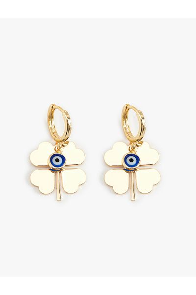 Koton Evil Eye Beaded Clover Hoop Earrings