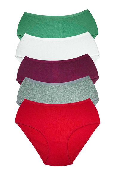 Easy Tedarik 5 Pieces Women's High Waist Ribbed Bato Panties S044