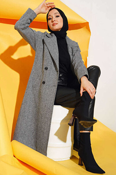 Giyim Dünyası Kadın Kruvaze Kaşe Kaban Siyah