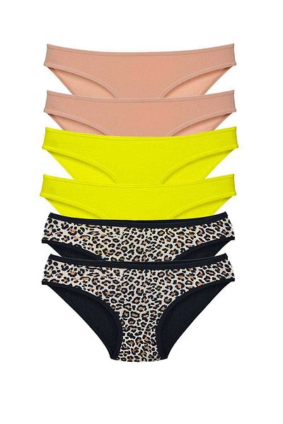 Easy Tedarik 6 Pieces Lycra Women's Slip Panties Leopard Skin Yellow