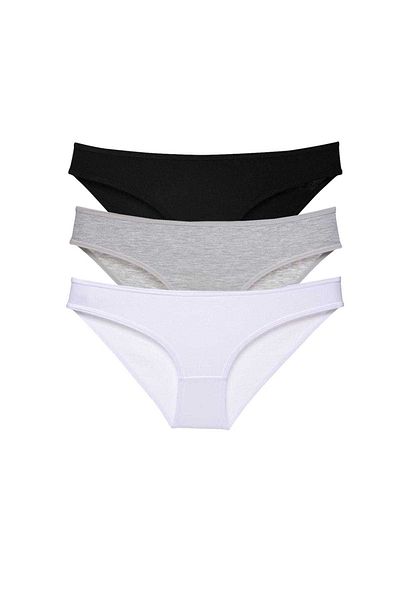 Easy Tedarik 3 Pieces Super Eco Set Lycra Women's Slip Panties Black Gray White