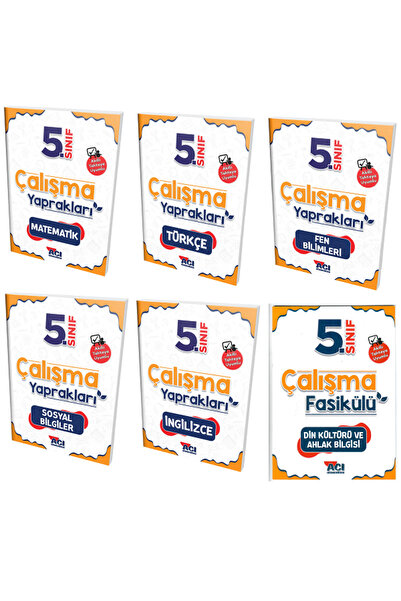Açı Yayınları 5.Sınıf Açı Yayınları Tüm Dersler Yaprak Test / 6 KİTAP / Matematik Türkçe Fen Sosyal İngilizce Din