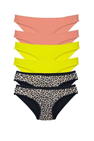 Easy Tedarik 6 Pieces Lycra Women's Slip Panties Leopard Powder Yellow