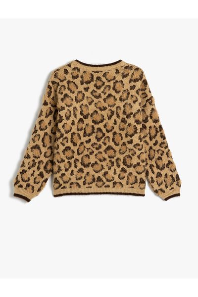 Koton Long Sleeve Crew Neck Leopard Print Knitwear Sweater