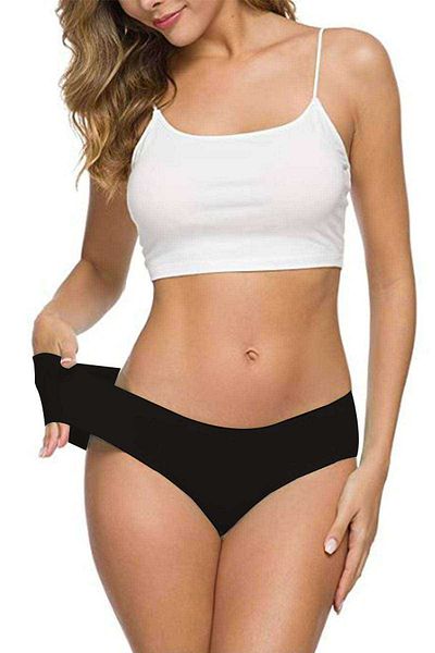 Easy Tedarik Women's Seamless Laser Cut Flexible Non-marking Panties Black