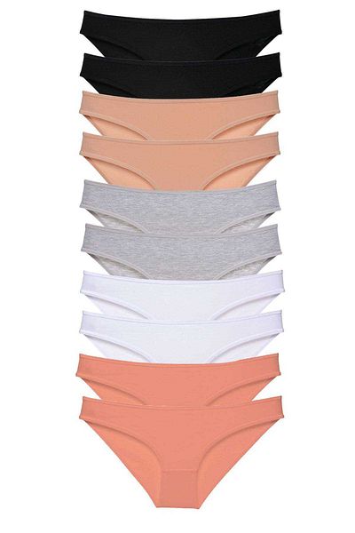 Easy Tedarik 10 Pieces Super Eco Set Lycra Women's Slip Panties Black Skin Gray White Powder