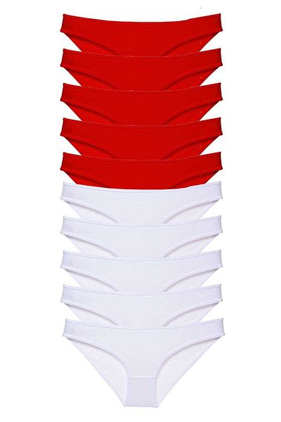 Easy Tedarik 10 Pieces Super Eco Set Lycra Women's Slip Panties Red White