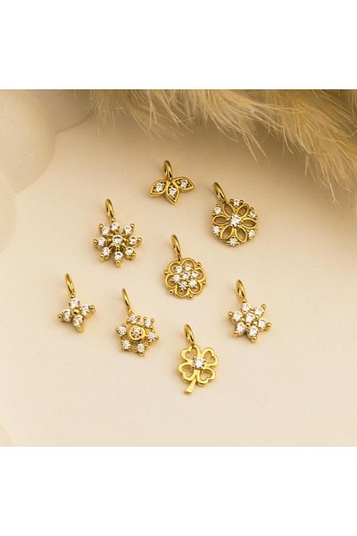 Dianora Piercing 14 Carat Gold Stone Flower Motif Minimal Charm