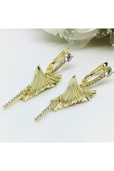 POKAK XUPING JEWELRY 14k Gingko Biloba Yaprak Zirkon Taşlı Uğur Küpe