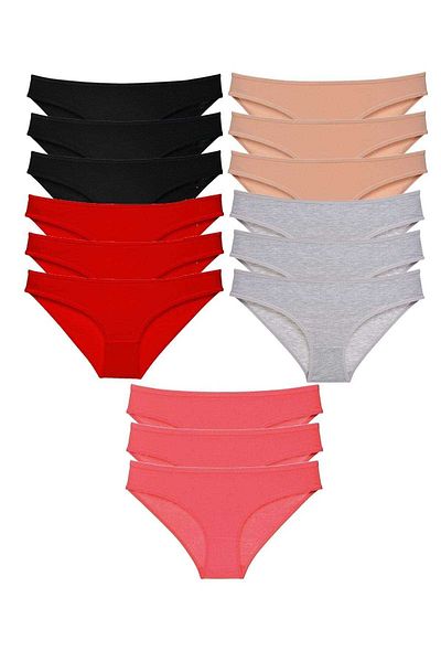 Easy Tedarik 15 Pieces Super Eco Set Lycra Women's Slip Panties Black Red Skin Gray Fuchsia