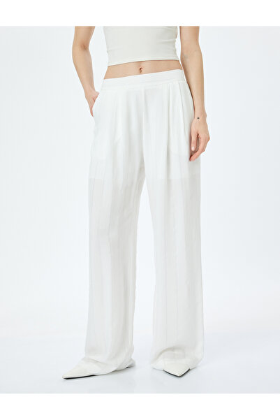 Koton Yarım Astarlı Pile Detaylı Viskon Palazzo Pantolon