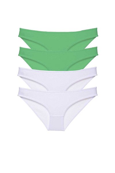 Easy Tedarik 4 Pieces Eco Set Lycra Women's Slip Panties Green White