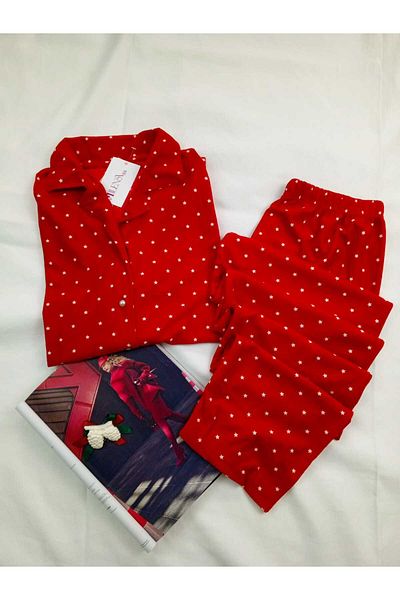 Butik Milenass Bottom Top 2-Piece Set Star Pattern Christmas Pajama Set