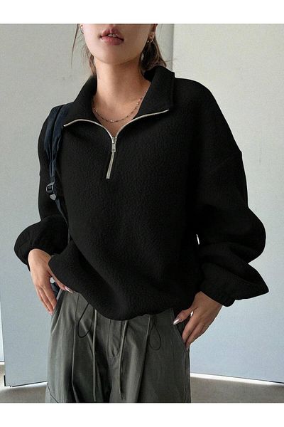 Touz Moda Streetwear Λεπτομερές βελούδινο μαύρο μπουφάν με φερμουάρ