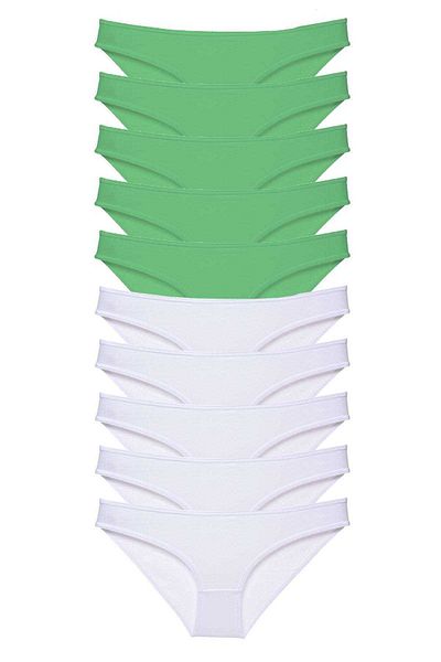 Easy Tedarik 10 Pieces Eco Set Lycra Women's Slip Panties Green White