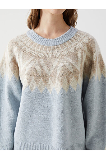 LC Waikiki Özmarka Yeni Sezon Bisiklet Yaka Desenli Kadın Triko Kazak