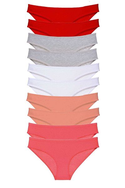 Easy Tedarik 10 Pieces Super Eco Set Lycra Women's Slip Panties Red Gray White Powder Fuchsia
