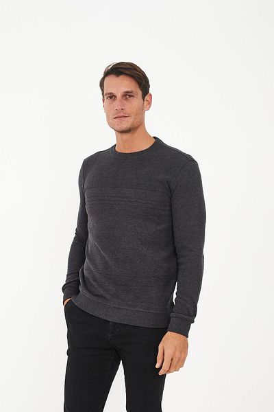 Maccali Men's Luxecore Crew Neck Comfort Basic Anthracite Sweatshirt