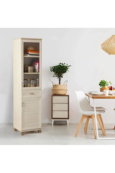 Evistro Panjurlu Pleksi Şeffaf Kapaklı Mutfak ve Banyo Boy Dolabı Akçaağaç