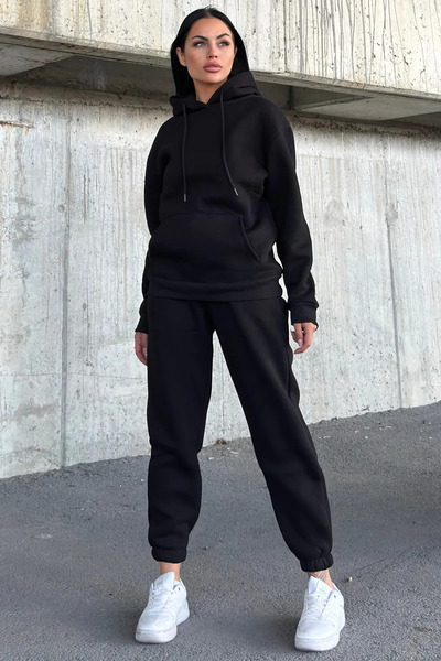 YAKAMEL Γυναικείο σετ φόρμας oversize με 3 κλωστές, ελαστικά μανίκια, κουκούλ...