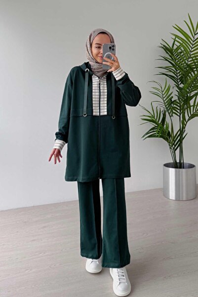 Ka Hijab Emerald Hooded Striped Two Thread Set