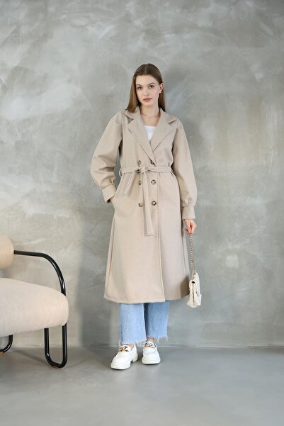 QUBERZ Beige Stamp - Belted with Balloon Arms and Cuffs