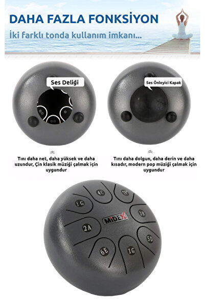 Midex TD-68ASH Çelik Dil Davul Handpan 6 İnç 8 Ton Steel Tongue Drum Full Set