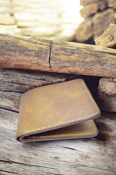 Leather Cy Eternal Classic Camel Genuine Leather Men's Wallet Including Name Writing Real Leather Handmade Wallet