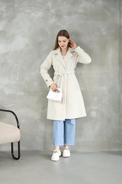 QUBERZ Λευκή κασμίρ - Φόδρα, Ζώνη μανίκι και Λεπτομέρεια ζώνης