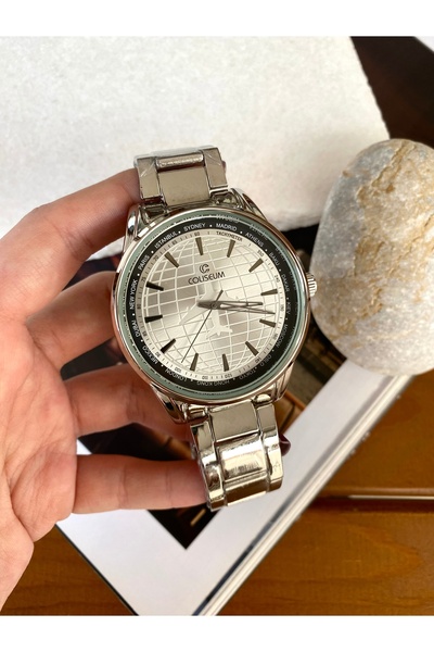 Coliseum Silver Retro Men's Wristwatch with Round Inside Pattern